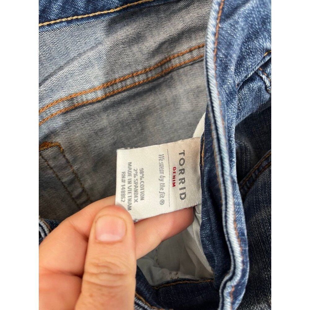 Torrid size 22 distressed dark wash jean shorts. Bermuda style. - Picture 3 of 5